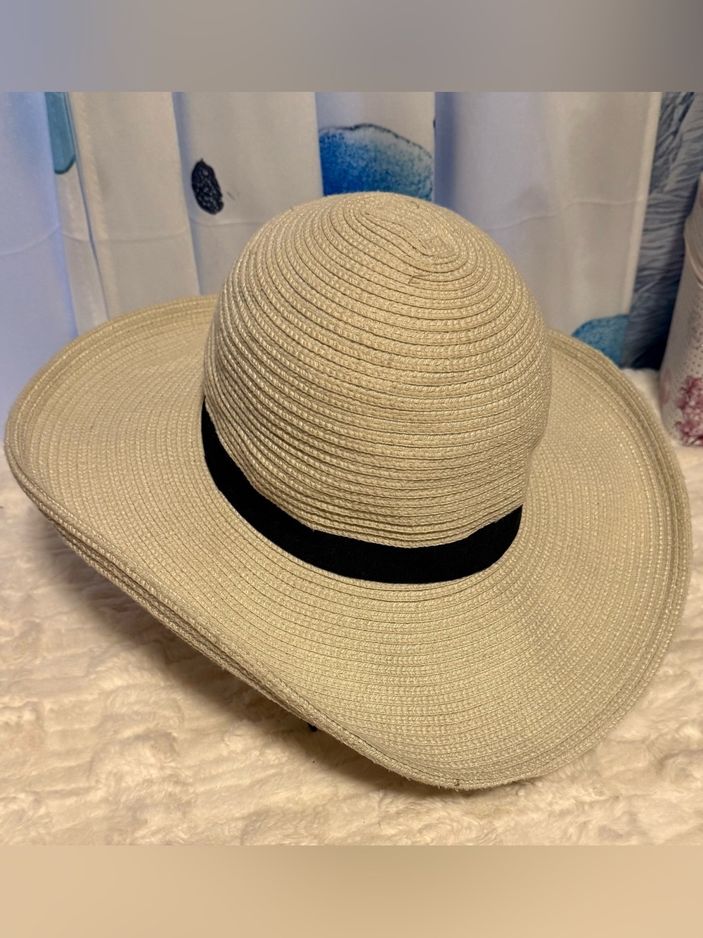 Solar Escape Cream Wide Brim Sun Hat Black Band 22” One Size